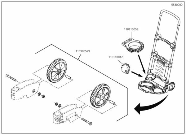 Wolfcraft Náhradní díl Montážní skupina kola TS 300 Kompletní 5530 pro Wolfcraft TS300 transportní vozík max.30 kg v.90cm 5530000