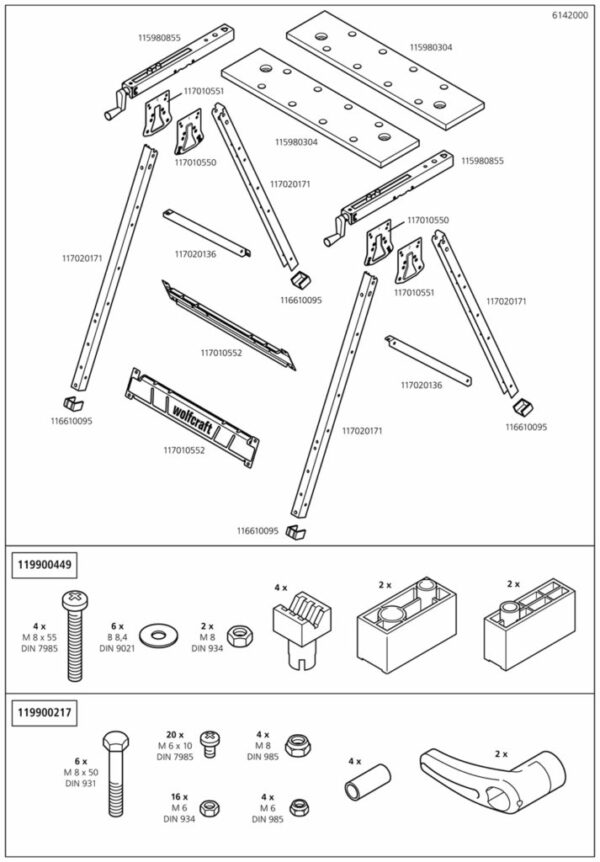 Wolfcraft Náhradní díl podpěra 6142 pro 1 Workbench 150 univerzální upínací stul