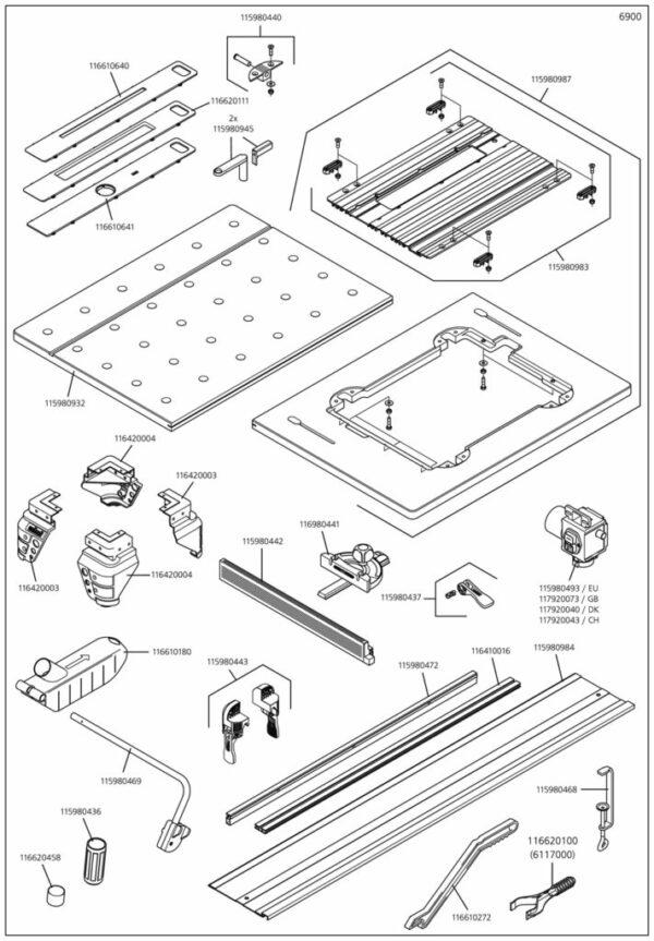 Wolfcraft Náhradní díl Montážní skupina stroj deska s upevňovacími prvky 6900 pro 6900000 Pracovní stůl Wolfcraft  MASTER cut 2000